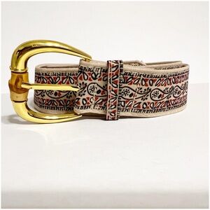 Paisley Patterned Bohemian Prairie Festival Gold Buckle Belt Versatile Trendy